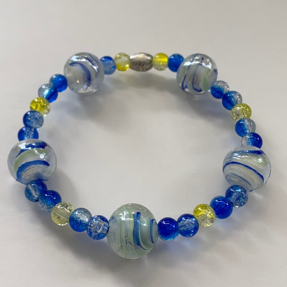Blue & Yellow Lampwork Glass Bracelet